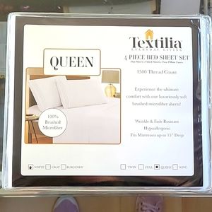 Textilia 4 pc bed sheet set. Queensize. 1500 thread count. 100% brushed microfi